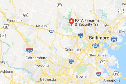 IOTA firearms training academy is located west of Baltimore MD, east of Frederick MD, and north of Columbia MD.